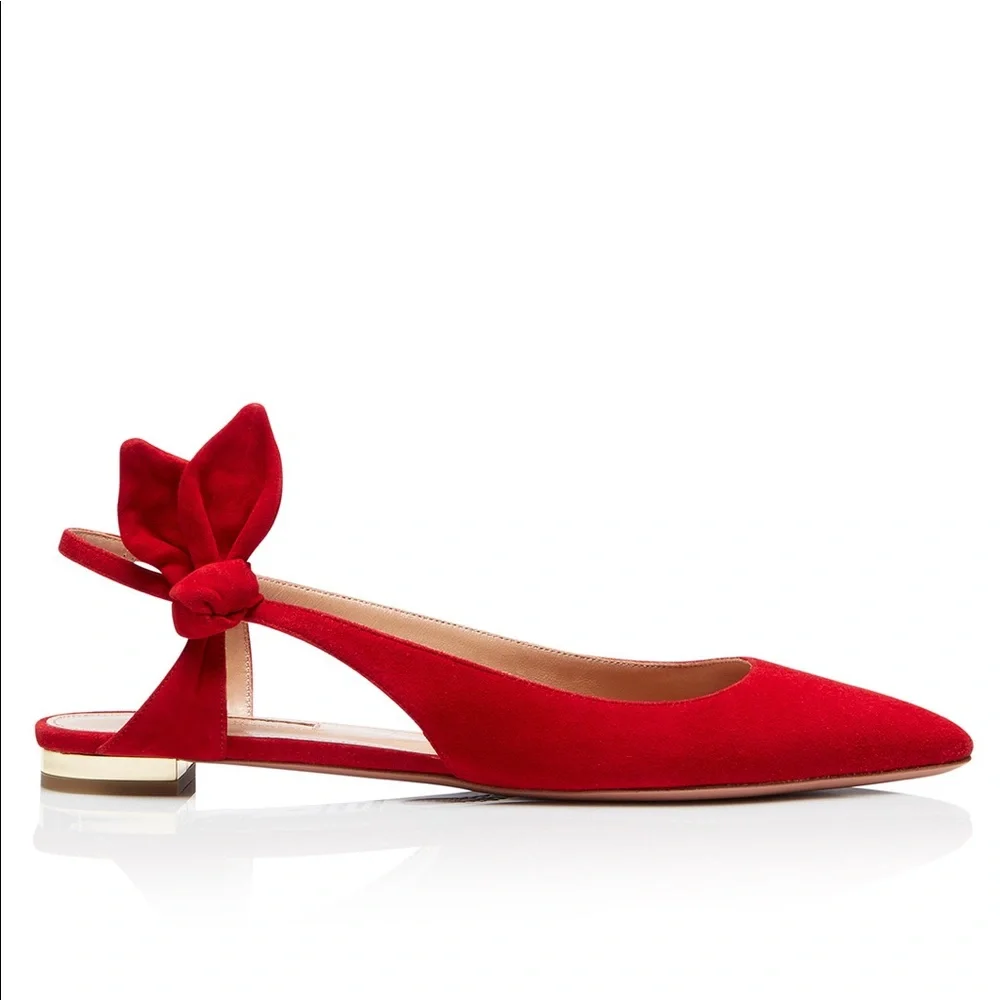 BNIB Aquazzura Red Suede Ballet Ballerina Slingback Flats - Picture 10 of 15